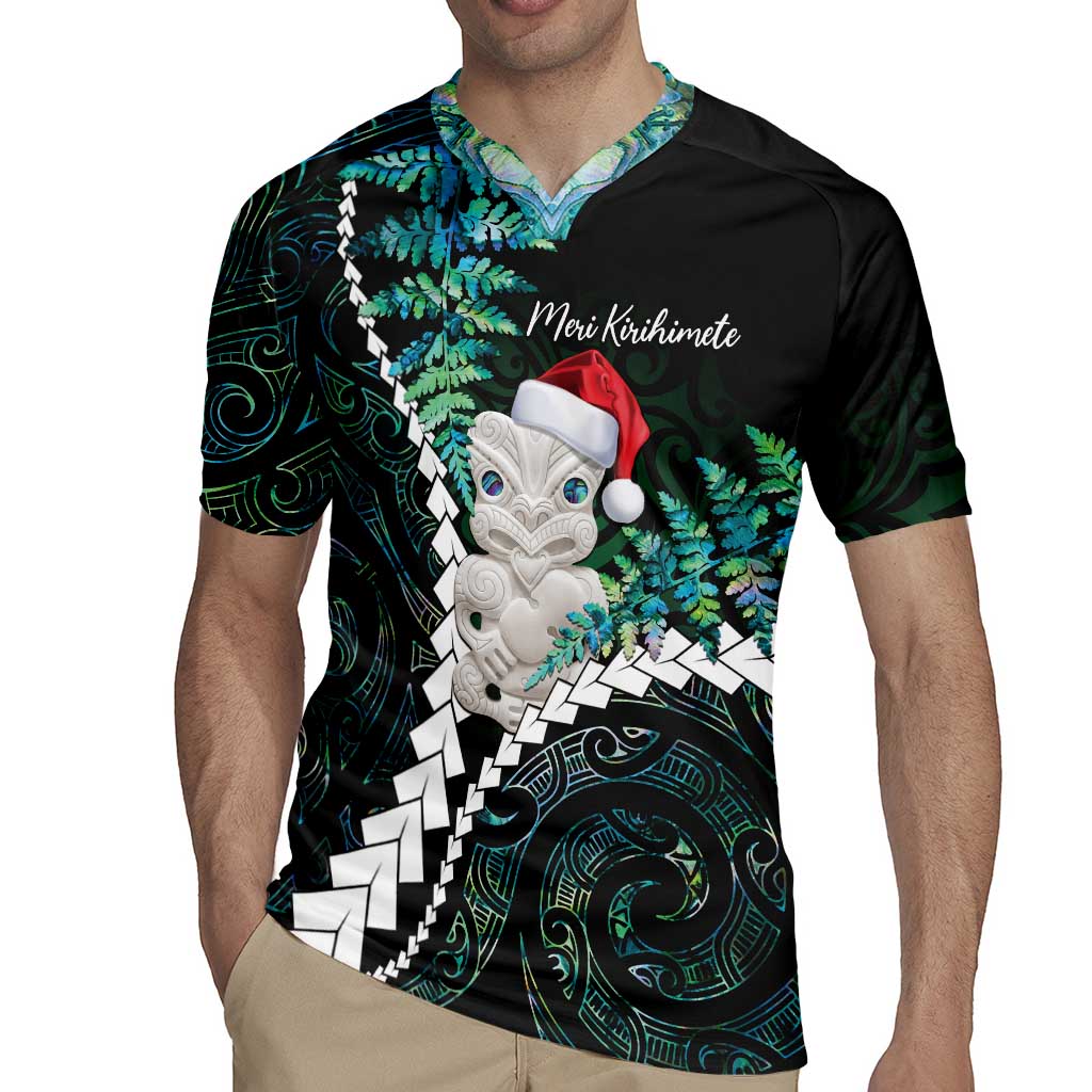 New Zealand Personalised Rugby Jersey Meri Kirihimete Kowhaiwhai Mix Paua Shell - Emerald