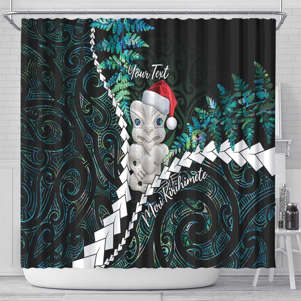 New Zealand Personalised Shower Curtain Meri Kirihimete Kowhaiwhai Mix Paua Shell - Emerald
