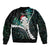 New Zealand Personalised Sleeve Zip Bomber Jacket Meri Kirihimete Kowhaiwhai Mix Paua Shell - Emerald