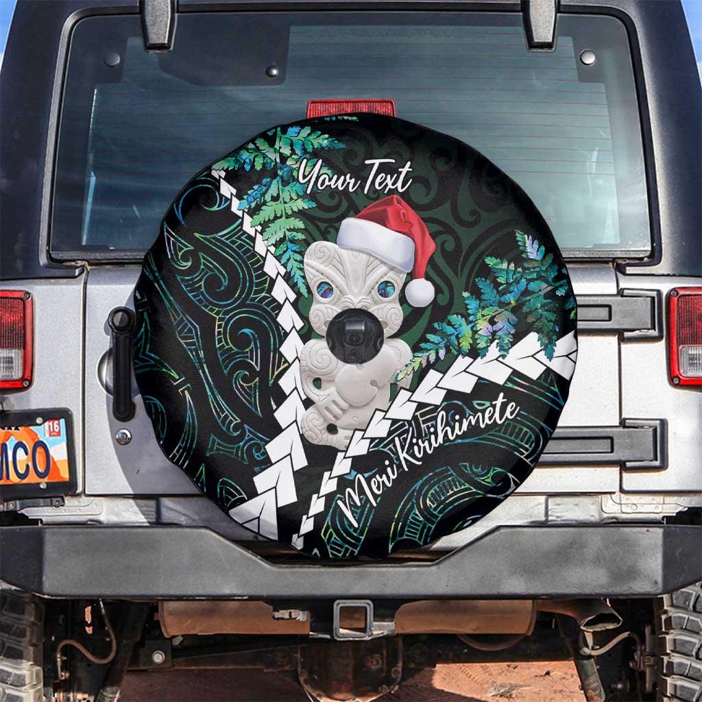 New Zealand Personalised Spare Tire Cover Meri Kirihimete Kowhaiwhai Mix Paua Shell - Emerald