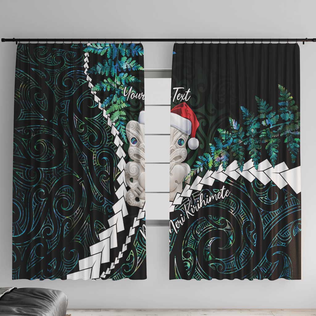 New Zealand Personalised Window Curtain Meri Kirihimete Kowhaiwhai Mix Paua Shell - Emerald LT7 With Hooks Green - Polynesian Pride