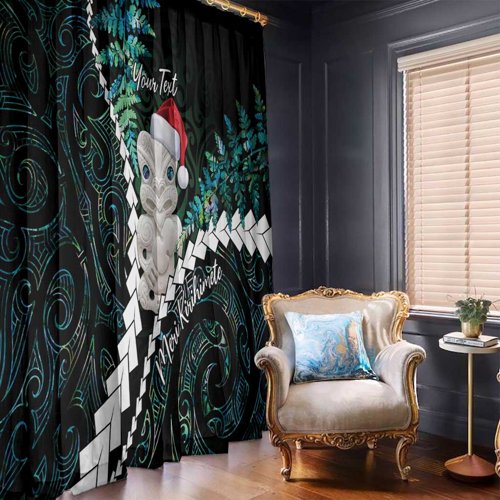 New Zealand Personalised Window Curtain Meri Kirihimete Kowhaiwhai Mix Paua Shell - Emerald LT7 - Polynesian Pride