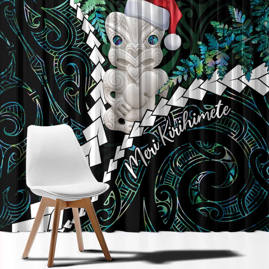 New Zealand Personalised Window Curtain Meri Kirihimete Kowhaiwhai Mix Paua Shell - Emerald LT7 - Polynesian Pride