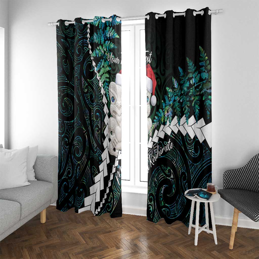 New Zealand Personalised Window Curtain Meri Kirihimete Kowhaiwhai Mix Paua Shell - Emerald LT7 With Grommets Green - Polynesian Pride