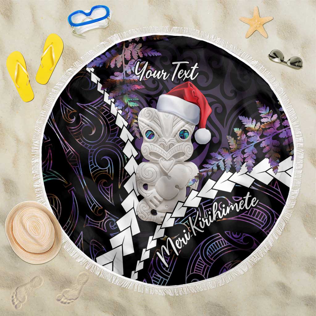 New Zealand Personalised Beach Blanket Meri Kirihimete Kowhaiwhai Mix Paua Shell - Amethys LT7 One Size 150cm Purple - Polynesian Pride