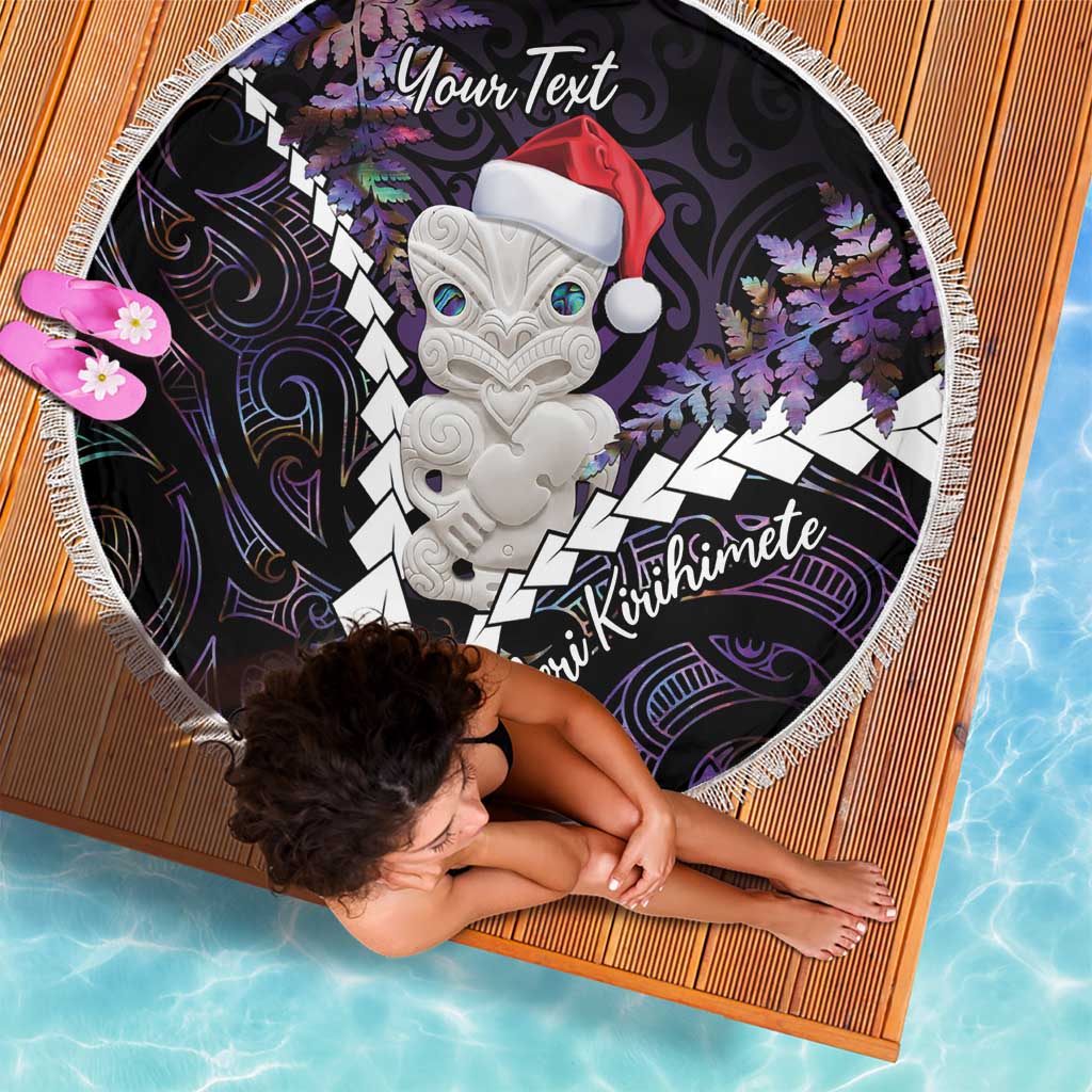 New Zealand Personalised Beach Blanket Meri Kirihimete Kowhaiwhai Mix Paua Shell - Amethys LT7 - Polynesian Pride