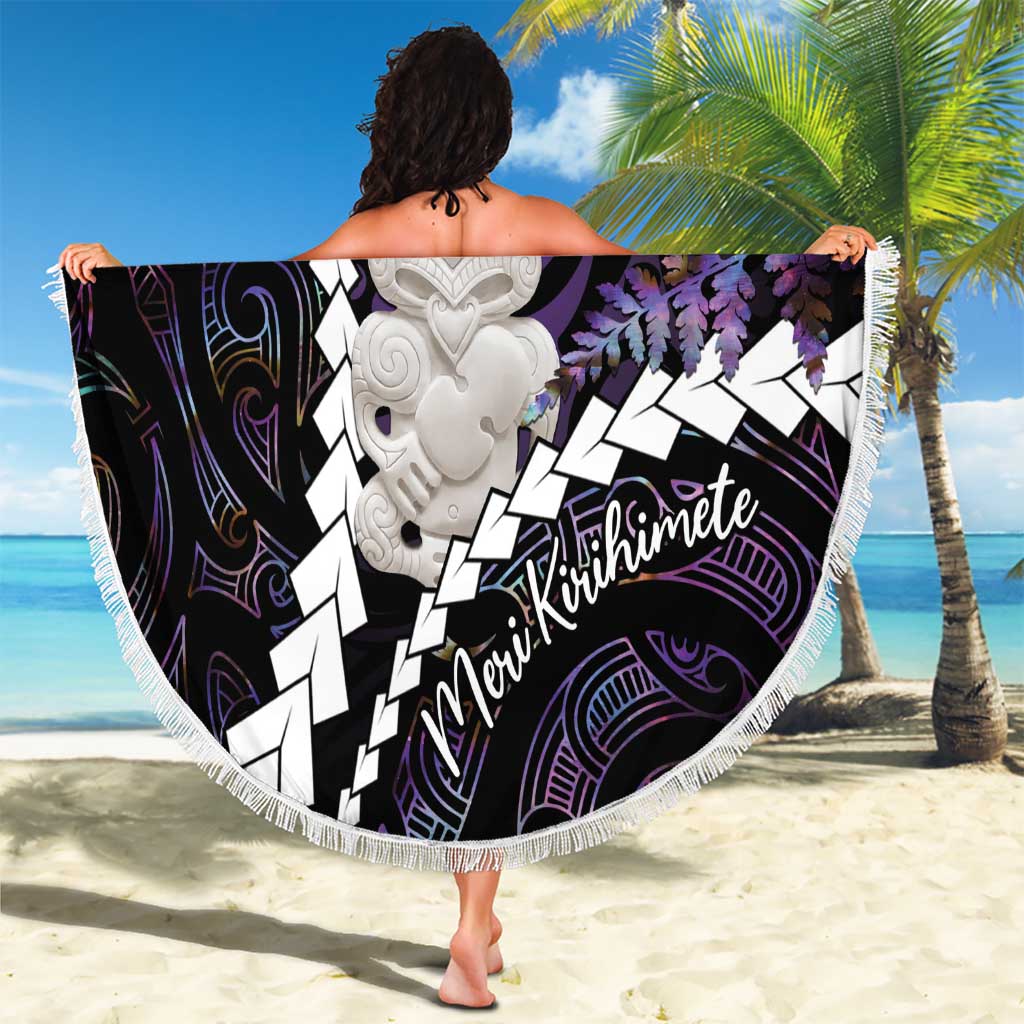 New Zealand Personalised Beach Blanket Meri Kirihimete Kowhaiwhai Mix Paua Shell - Amethys LT7 - Polynesian Pride