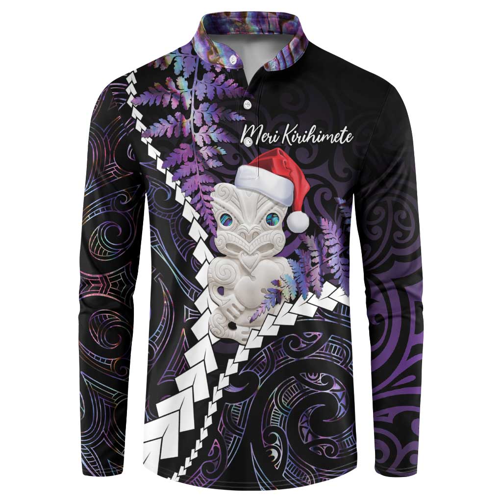 New Zealand Personalised Button Sweatshirt Meri Kirihimete Kowhaiwhai Mix Paua Shell - Amethys LT7 Purple - Polynesian Pride