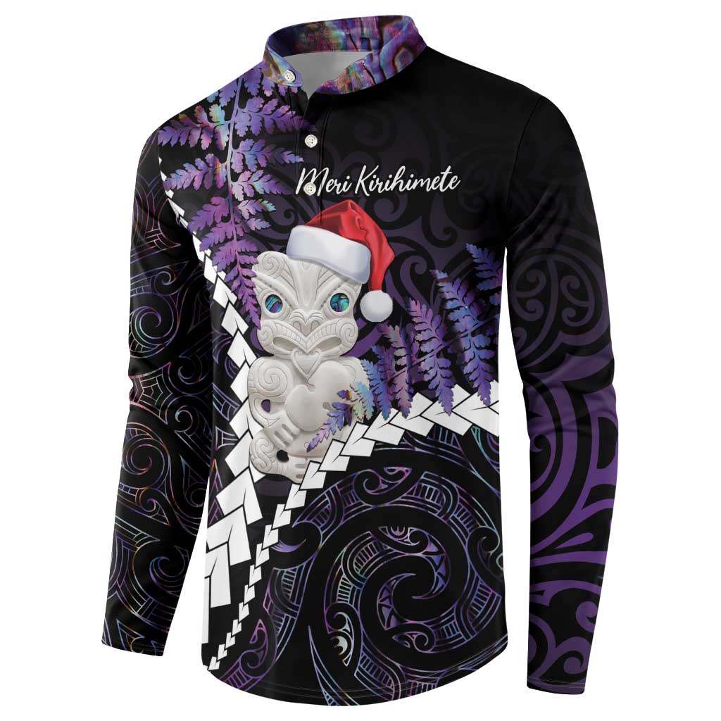 New Zealand Personalised Button Sweatshirt Meri Kirihimete Kowhaiwhai Mix Paua Shell - Amethys LT7 - Polynesian Pride