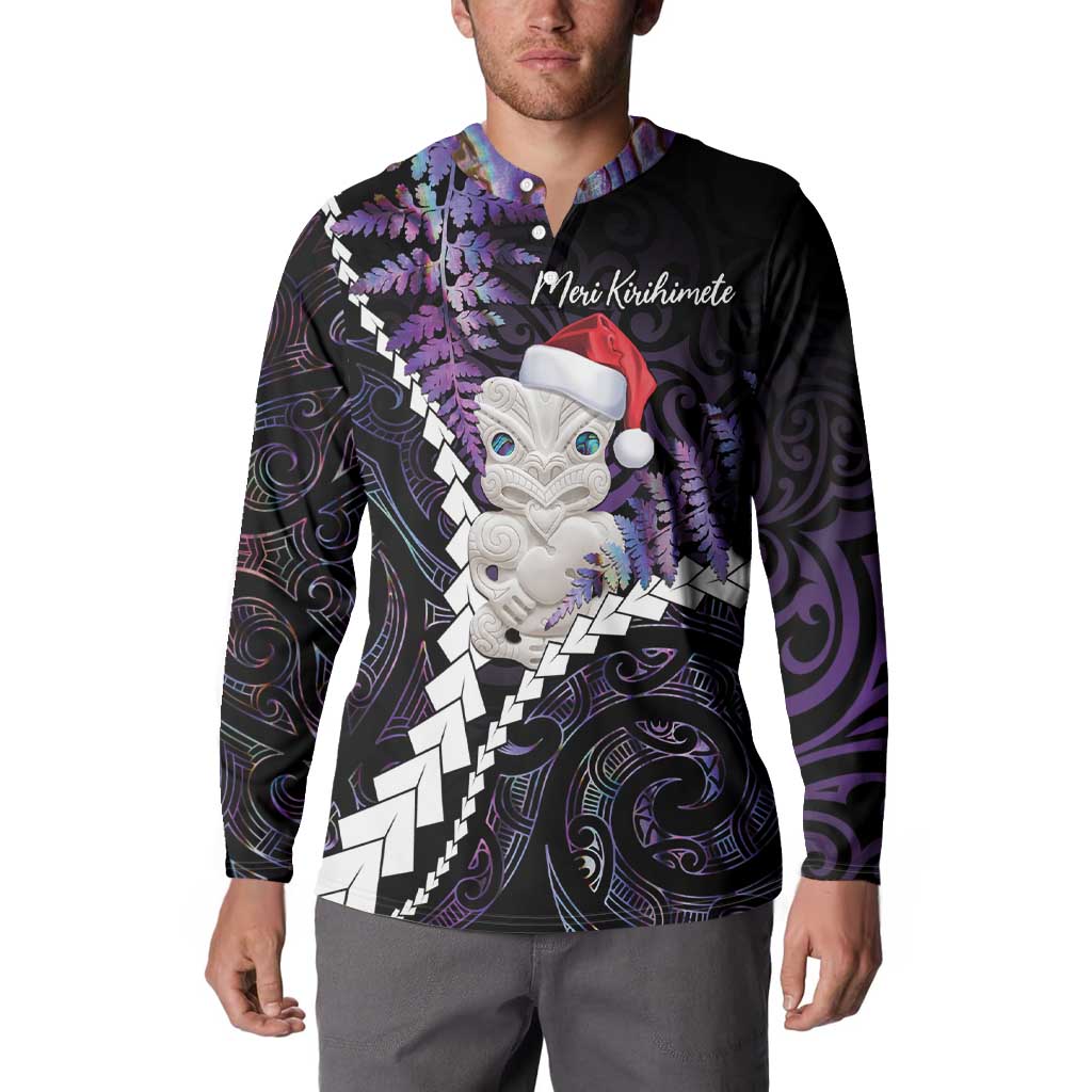 New Zealand Personalised Button Sweatshirt Meri Kirihimete Kowhaiwhai Mix Paua Shell - Amethys LT7 - Polynesian Pride