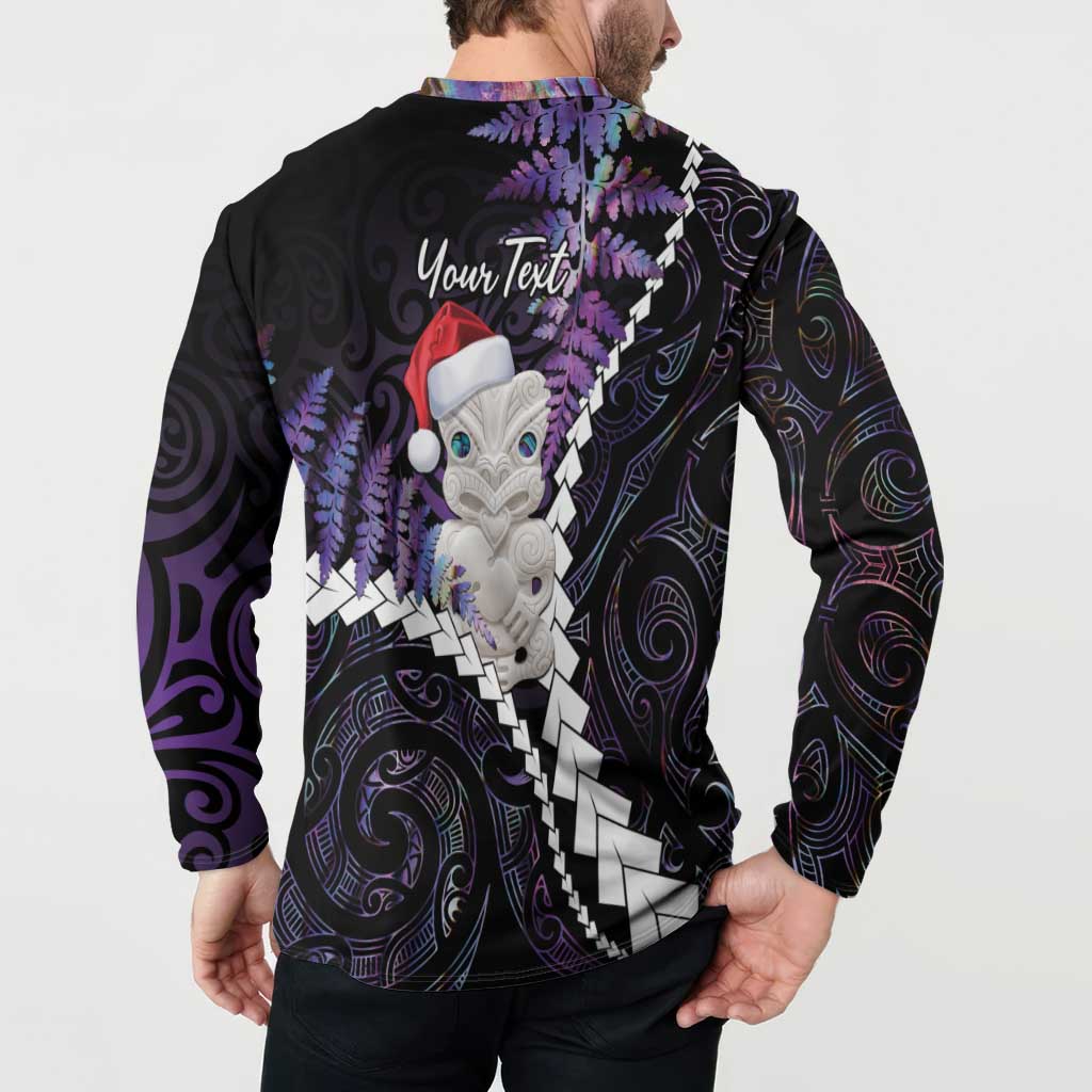 New Zealand Personalised Button Sweatshirt Meri Kirihimete Kowhaiwhai Mix Paua Shell - Amethys LT7 - Polynesian Pride