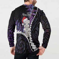 New Zealand Personalised Button Sweatshirt Meri Kirihimete Kowhaiwhai Mix Paua Shell - Amethys LT7 - Polynesian Pride