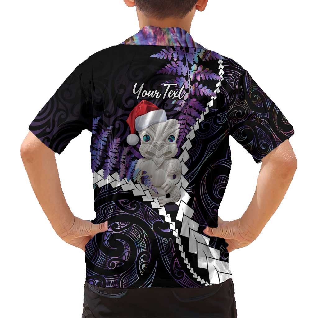 New Zealand Personalised Family Matching Long Sleeve Bodycon Dress and Hawaiian Shirt Meri Kirihimete Kowhaiwhai Mix Paua Shell - Amethys