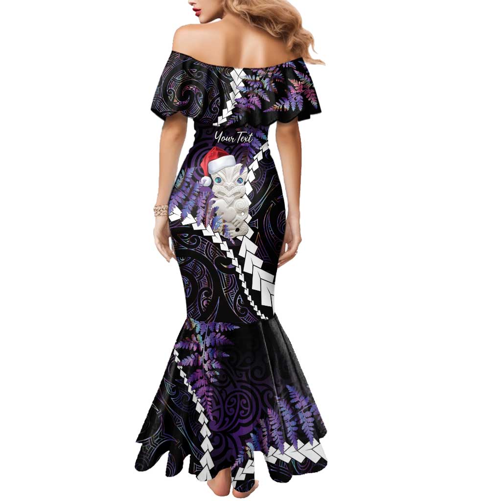 New Zealand Personalised Family Matching Mermaid Dress and Hawaiian Shirt Meri Kirihimete Kowhaiwhai Mix Paua Shell - Amethys