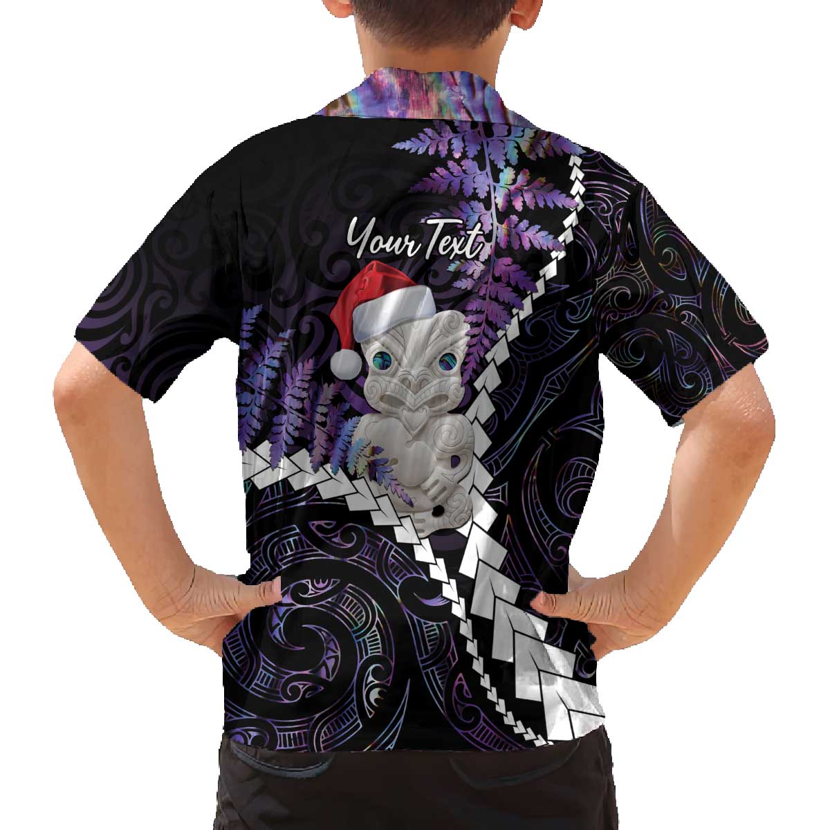 New Zealand Personalised Family Matching Off The Shoulder Long Sleeve Dress and Hawaiian Shirt Meri Kirihimete Kowhaiwhai Mix Paua Shell - Amethys