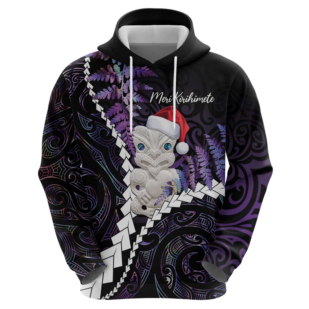 New Zealand Personalised Hoodie Meri Kirihimete Kowhaiwhai Mix Paua Shell - Amethys