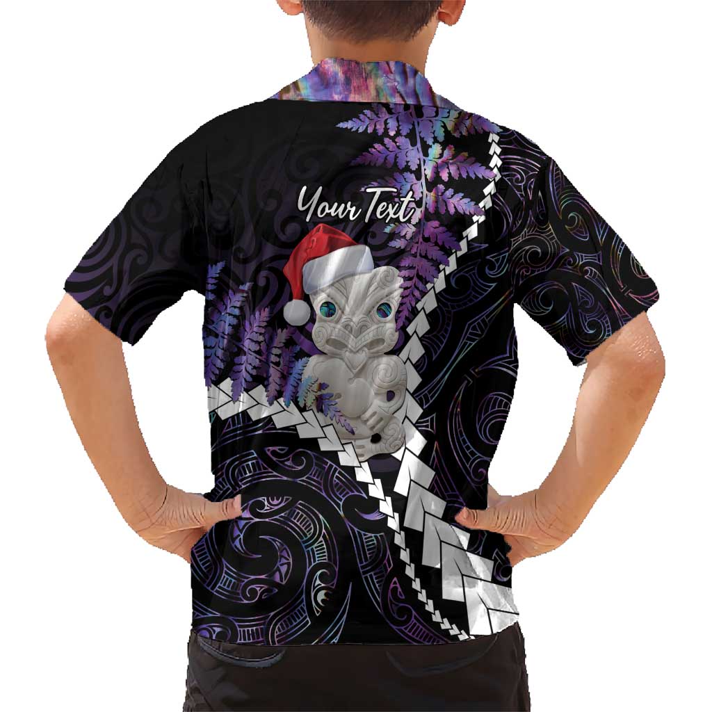 New Zealand Personalised Kid Hawaiian Shirt Meri Kirihimete Kowhaiwhai Mix Paua Shell - Amethys