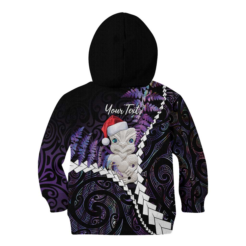 New Zealand Personalised Kid Hoodie Meri Kirihimete Kowhaiwhai Mix Paua Shell - Amethys