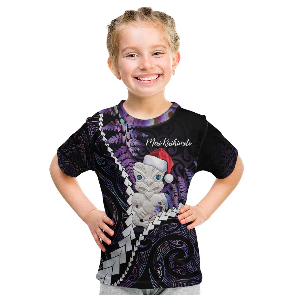 New Zealand Personalised Kid T Shirt Meri Kirihimete Kowhaiwhai Mix Paua Shell - Amethys