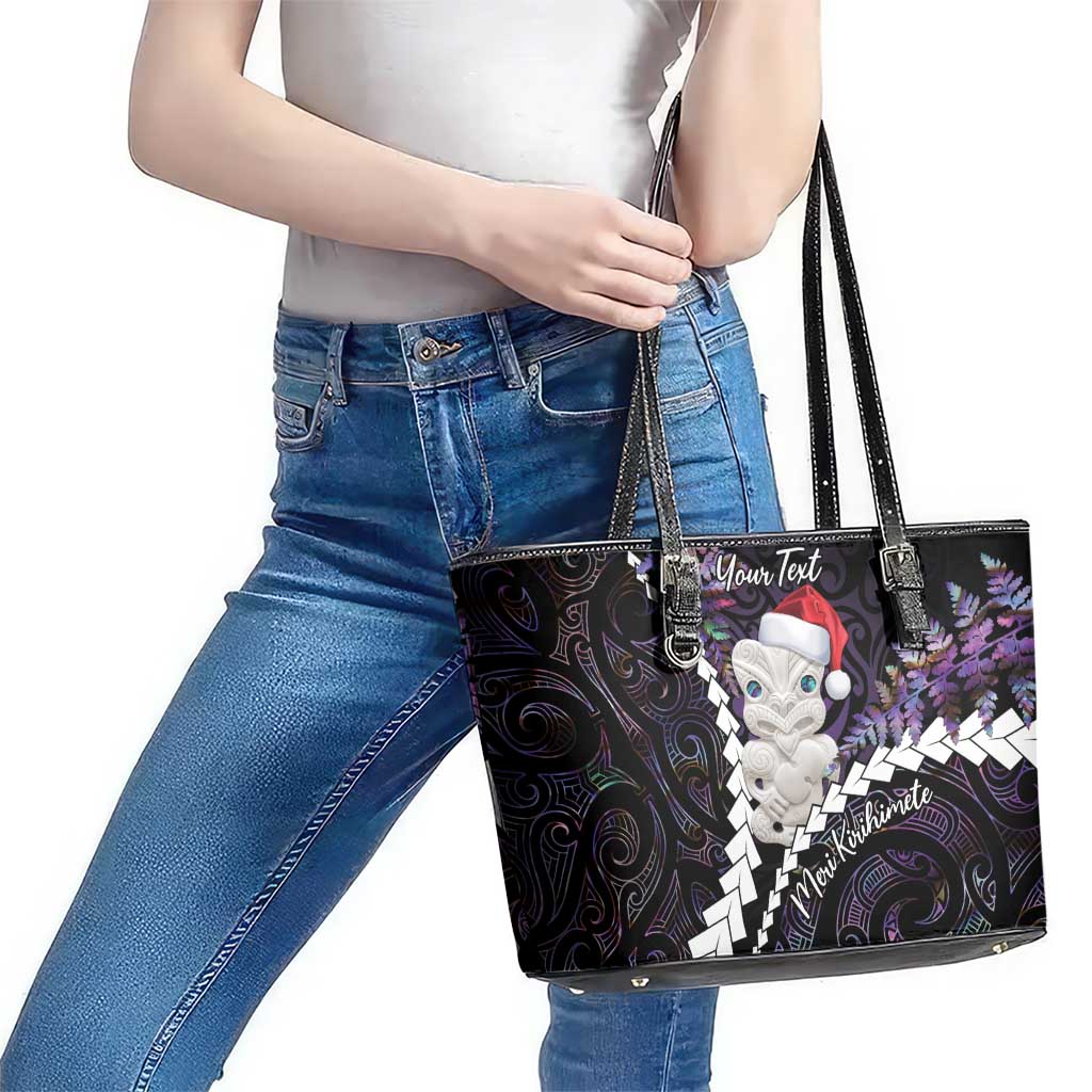 New Zealand Personalised Leather Tote Bag Meri Kirihimete Kowhaiwhai Mix Paua Shell - Amethys LT7 - Polynesian Pride