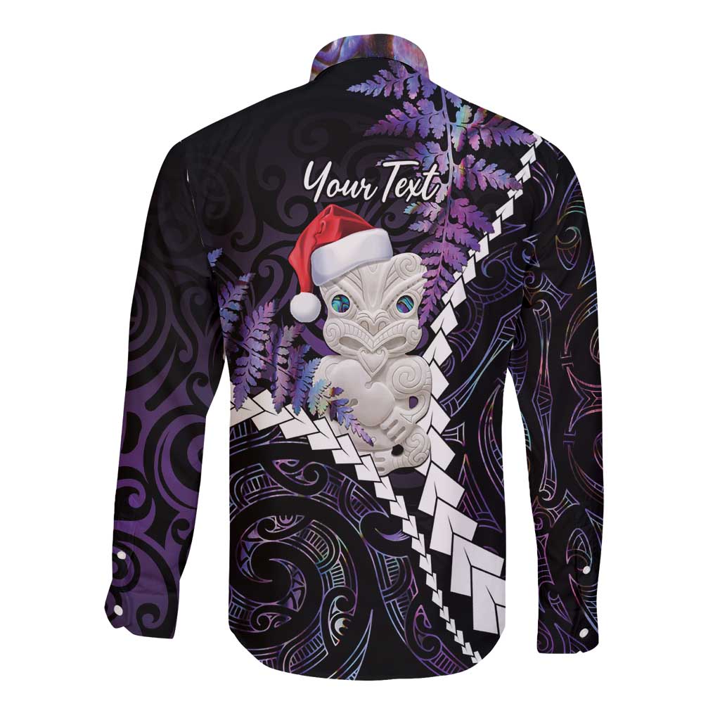 New Zealand Personalised Long Sleeve Button Shirt Meri Kirihimete Kowhaiwhai Mix Paua Shell - Amethys