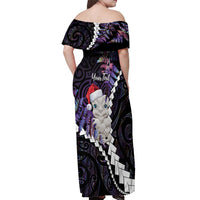 New Zealand Personalised Off Shoulder Maxi Dress Meri Kirihimete Kowhaiwhai Mix Paua Shell - Amethys