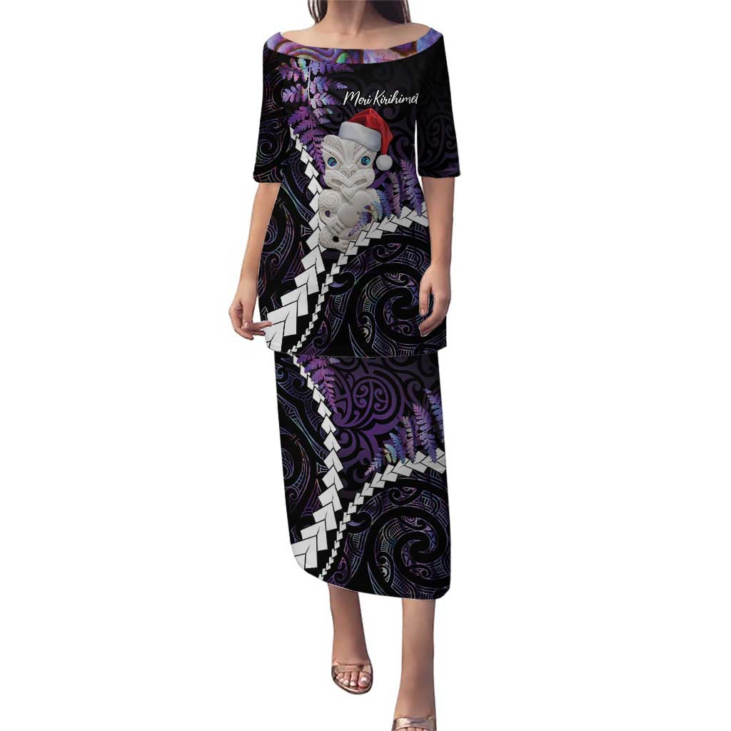 New Zealand Personalised Puletasi Meri Kirihimete Kowhaiwhai Mix Paua Shell - Amethys LT7 Long Dress Purple - Polynesian Pride