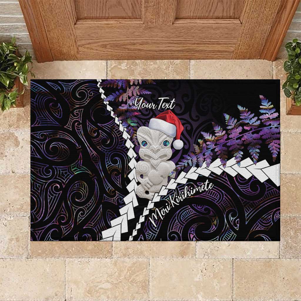 New Zealand Personalised Rubber Doormat Meri Kirihimete Kowhaiwhai Mix Paua Shell - Amethys LT7 Purple - Polynesian Pride