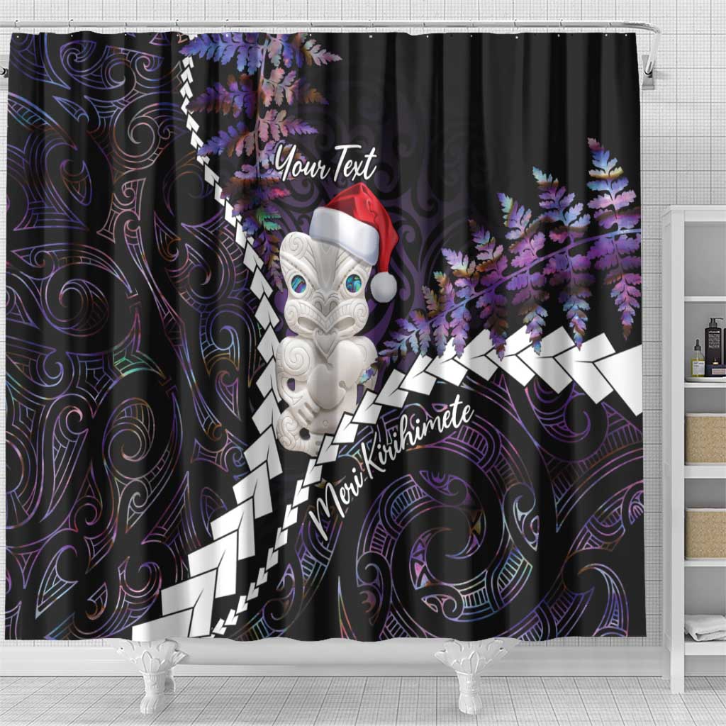 New Zealand Personalised Shower Curtain Meri Kirihimete Kowhaiwhai Mix Paua Shell - Amethys