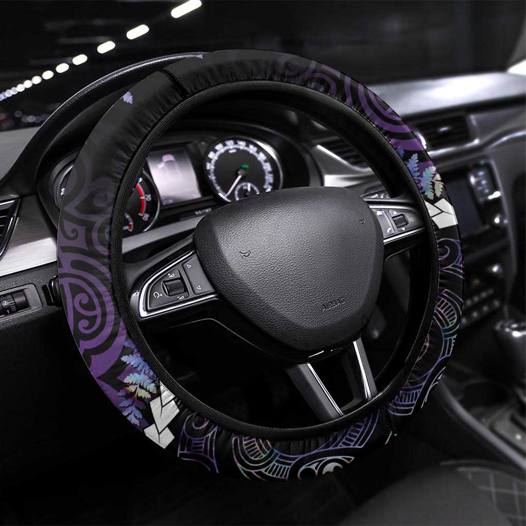New Zealand Steering Wheel Cover Meri Kirihimete Kowhaiwhai Mix Paua Shell - Amethys LT7 Universal Fit Purple - Polynesian Pride