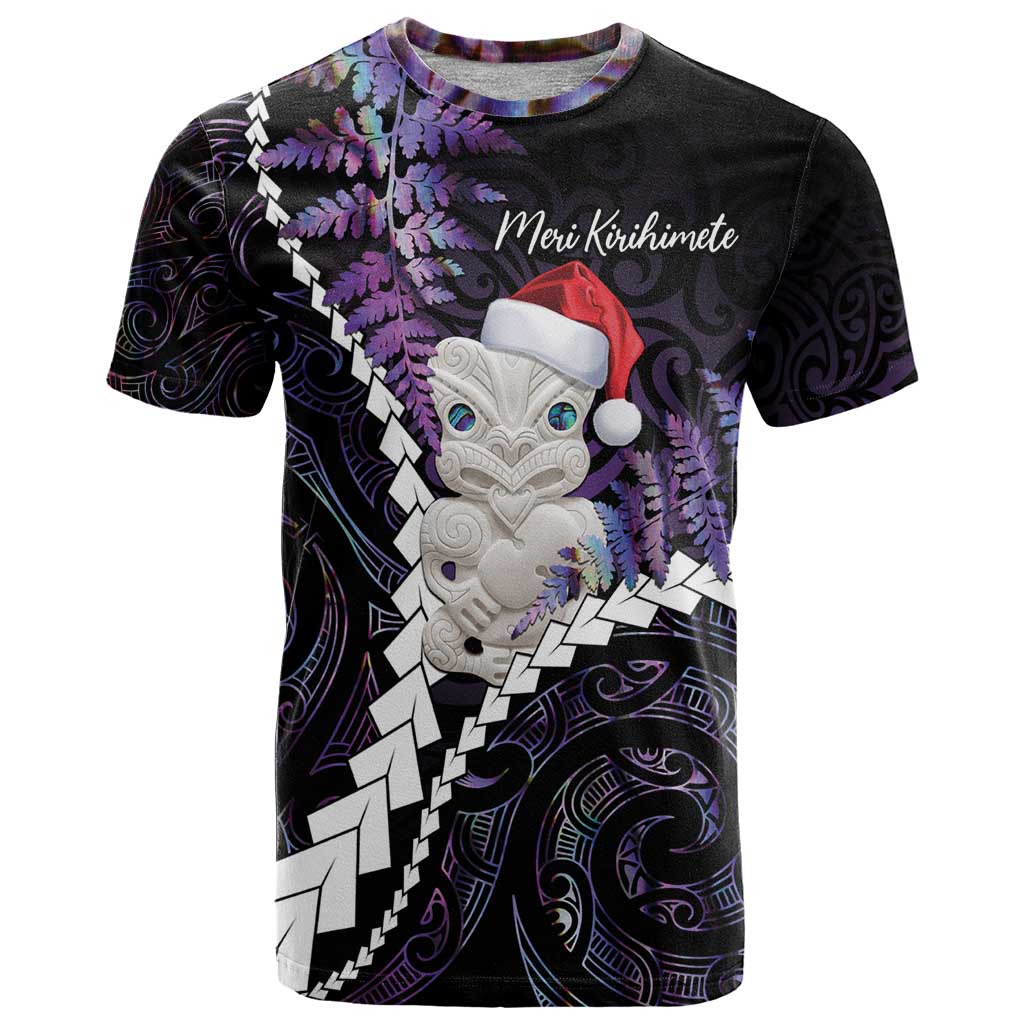 New Zealand Personalised T Shirt Meri Kirihimete Kowhaiwhai Mix Paua Shell - Amethys LT7 Purple - Polynesian Pride
