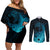 Polynesian Shark Couples Matching Off Shoulder Short Dress and Long Sleeve Button Shirt Under The Waves LT7 Dark Blue - Polynesian Pride
