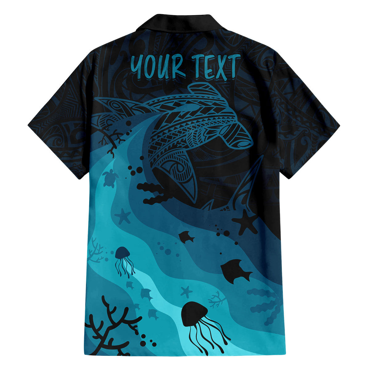 Polynesian Shark Family Matching Off Shoulder Long Sleeve Dress and Hawaiian Shirt Under The Waves LT7 - Polynesian Pride