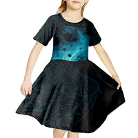 Polynesian Shark Kid Short Sleeve Dress Under The Waves LT7 - Polynesian Pride