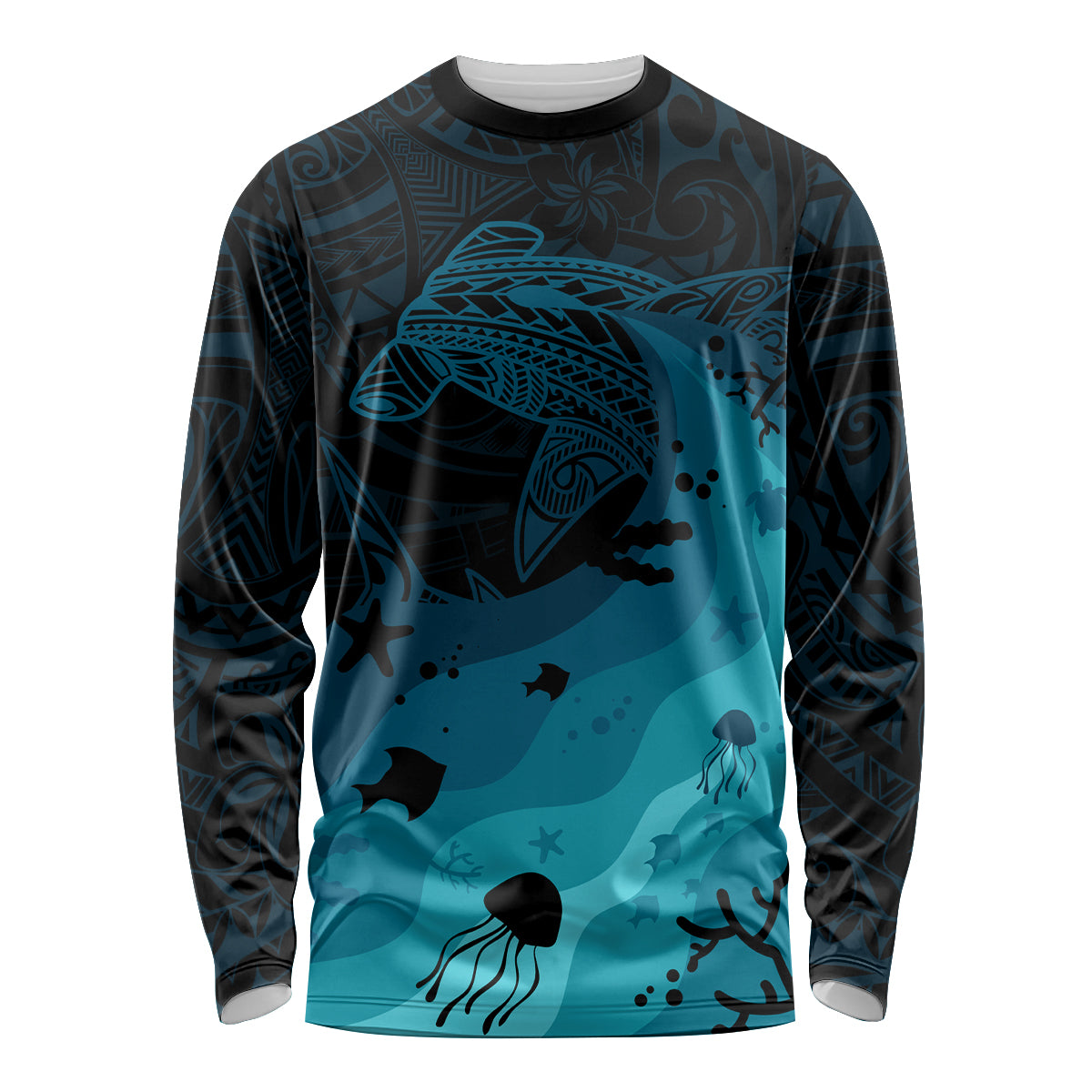 Polynesian Shark Long Sleeve Shirt Under The Waves LT7 Unisex Dark Blue - Polynesian Pride