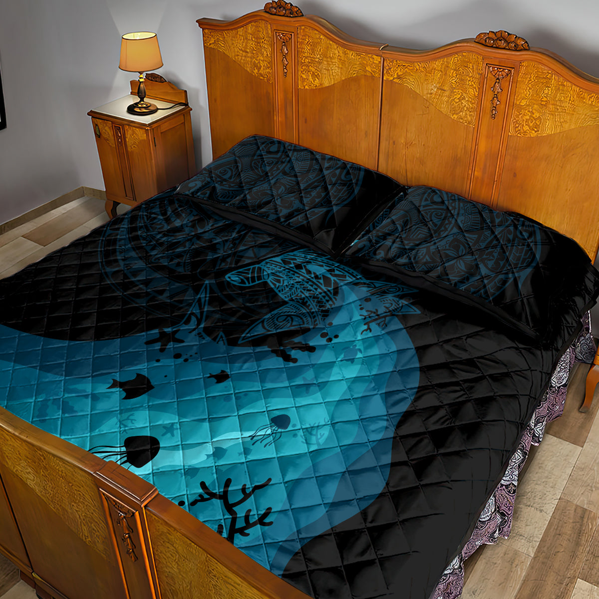 Polynesian Shark Quilt Bed Set Under The Waves LT7 - Polynesian Pride