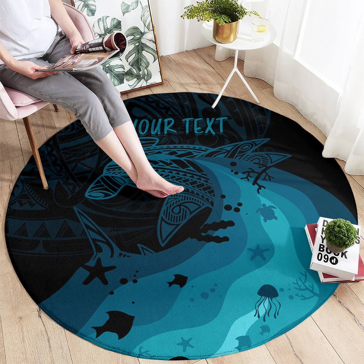 Polynesian Shark Round Carpet Under The Waves LT7 - Polynesian Pride