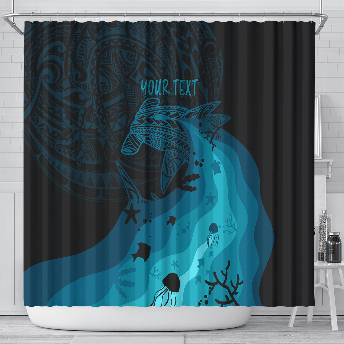 Polynesian Shark Shower Curtain Under The Waves LT7 - Polynesian Pride