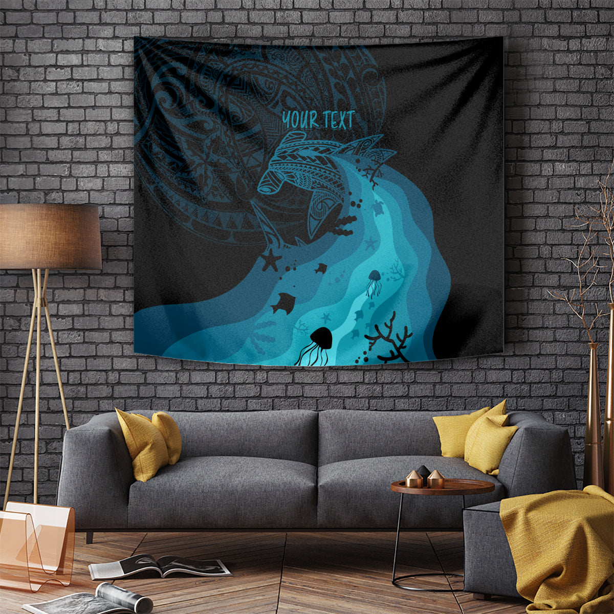 Polynesian Shark Tapestry Under The Waves LT7 Dark Blue - Polynesian Pride