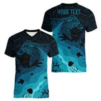 Polynesian Shark Women V Neck T Shirt Under The Waves LT7 - Polynesian Pride