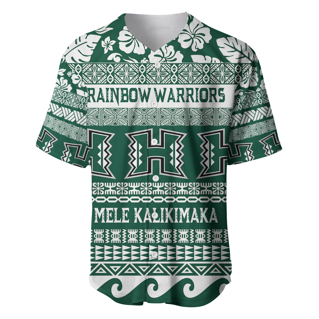 Hawaii Rainbow Warriors Christmas Baseball Jersey Kakau Motifs LT7 Green - Polynesian Pride