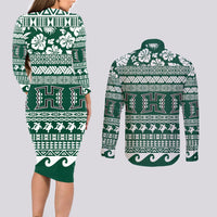 Hawaii Rainbow Warriors Christmas Couples Matching Long Sleeve Bodycon Dress and Long Sleeve Button Shirt Kakau Motifs LT7 - Polynesian Pride