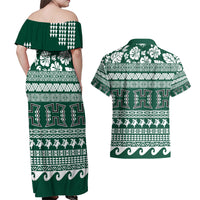Hawaii Rainbow Warriors Christmas Couples Matching Off Shoulder Maxi Dress and Hawaiian Shirt Kakau Motifs LT7 - Polynesian Pride