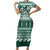 Hawaii Rainbow Warriors Christmas Family Matching Short Sleeve Bodycon Dress and Hawaiian Shirt Kakau Motifs LT7 Mom's Dress Green - Polynesian Pride