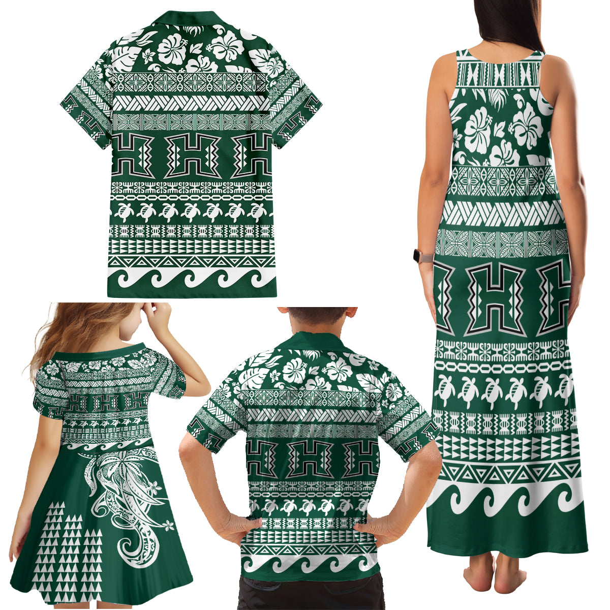 Hawaii Rainbow Warriors Christmas Family Matching Tank Maxi Dress and Hawaiian Shirt Kakau Motifs LT7 - Polynesian Pride