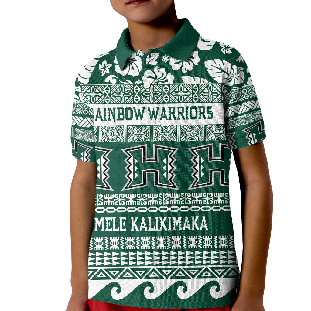 Hawaii Rainbow Warriors Christmas Kid Polo Shirt Kakau Motifs LT7 Kid Green - Polynesian Pride