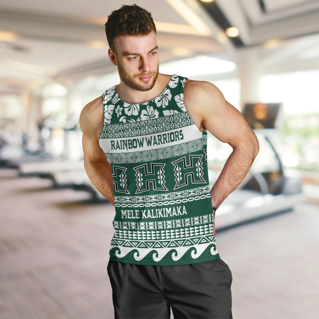 Hawaii Rainbow Warriors Christmas Men Tank Top Kakau Motifs LT7 Green - Polynesian Pride