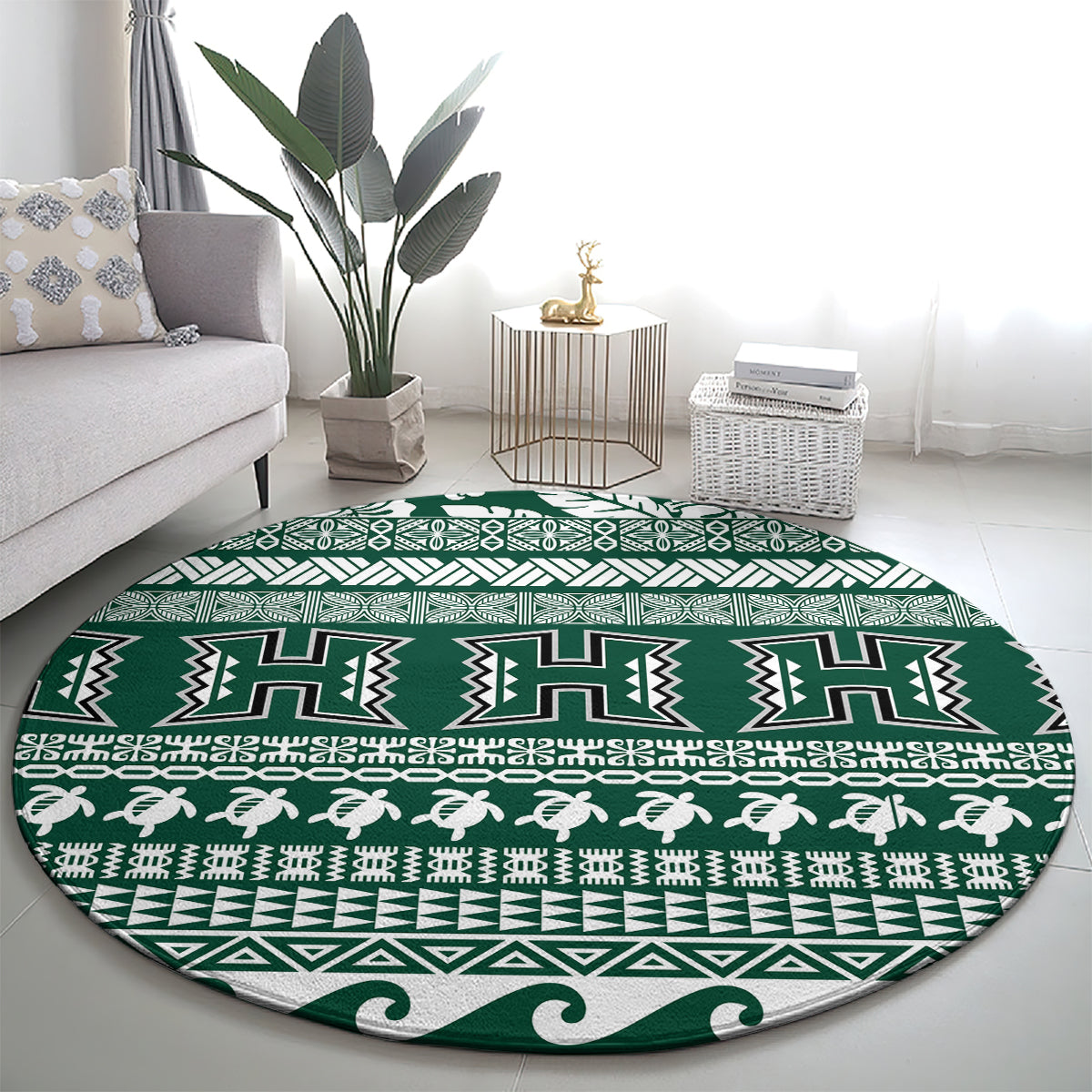 Hawaii Rainbow Warriors Christmas Round Carpet Kakau Motifs LT7 - Polynesian Pride