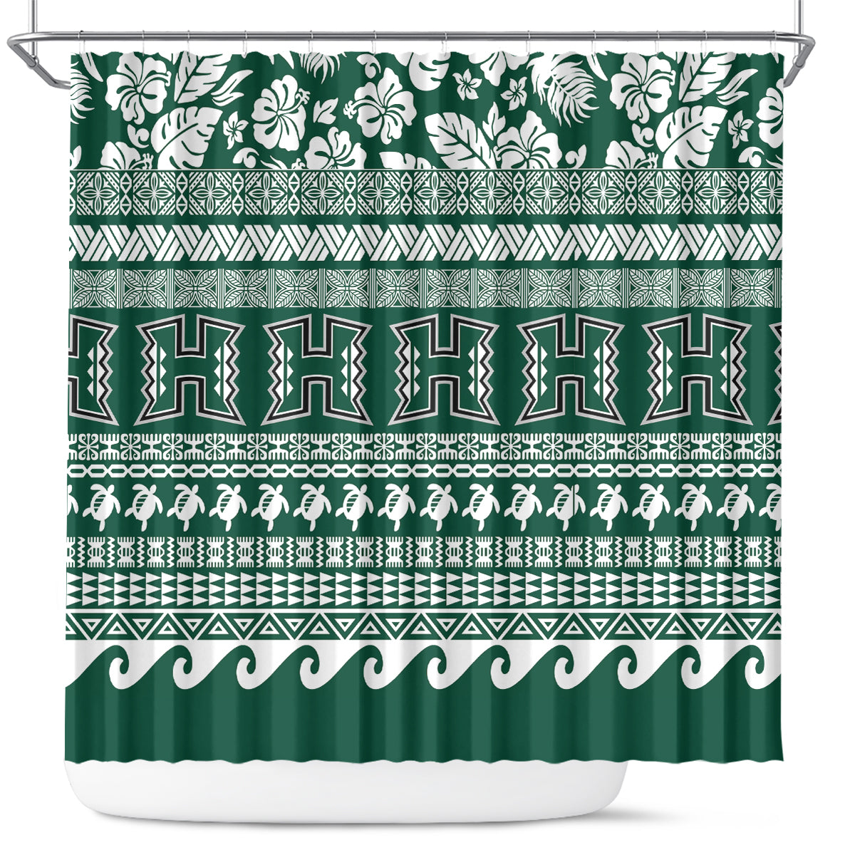 Hawaii Rainbow Warriors Christmas Shower Curtain Kakau Motifs LT7 Green - Polynesian Pride