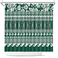 Hawaii Rainbow Warriors Christmas Shower Curtain Kakau Motifs LT7 Green - Polynesian Pride